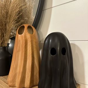 COPY - Wood ceramic ghost and black ceramic ghost set boho Halloween